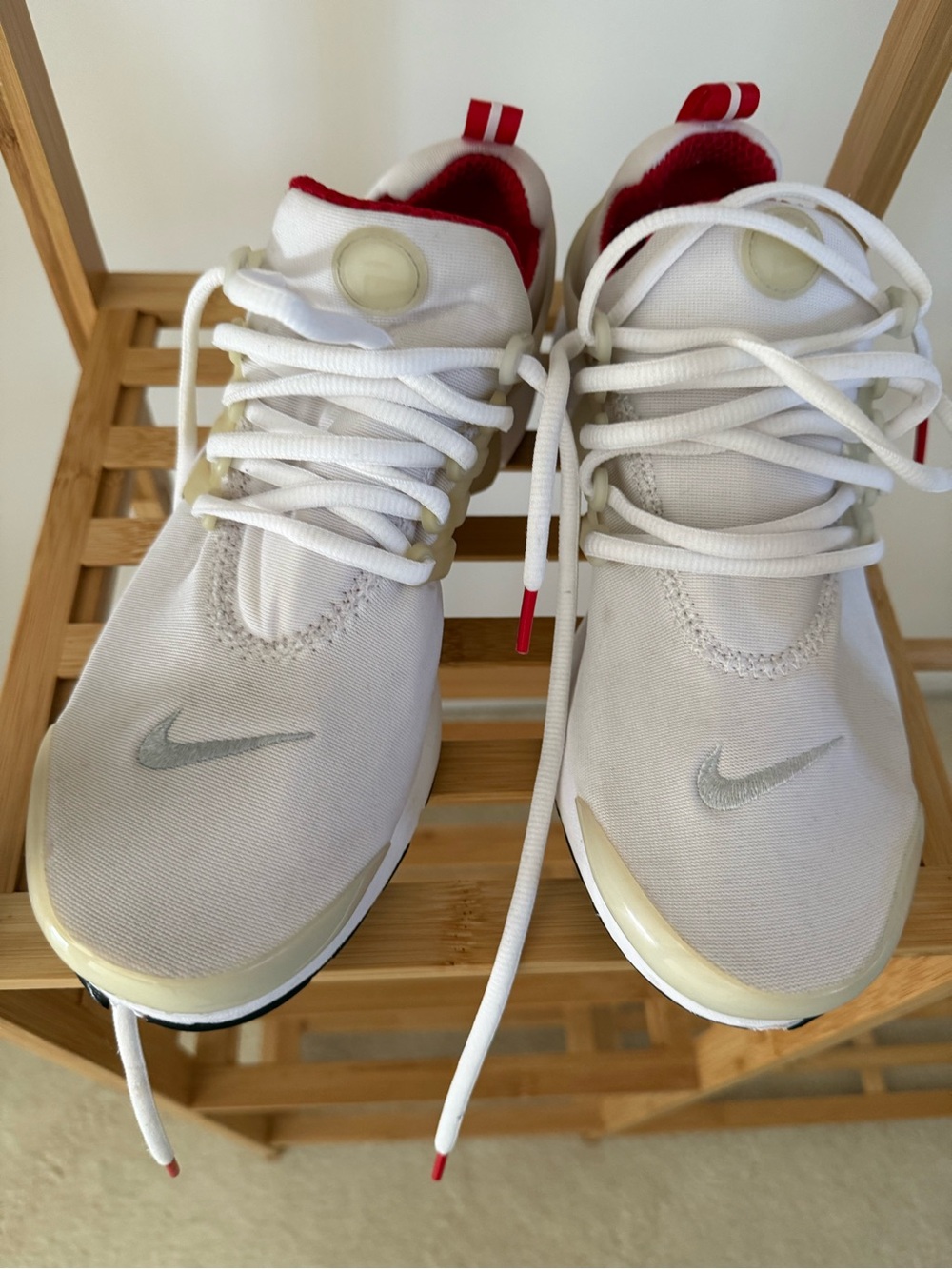 Nike men White Sneakers with Red Accents and Silver Swoosh